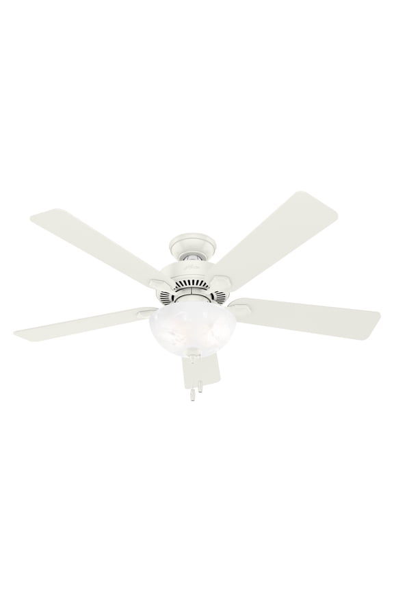 52 inch Indoor Ceiling Fan with LED Light - White Ceiling Fan with Pull Chain, For Bedroom, Living Room, or Kitchen, Standard Mount, No Remote, 5 Blades - Swanson 50908, Fresh White