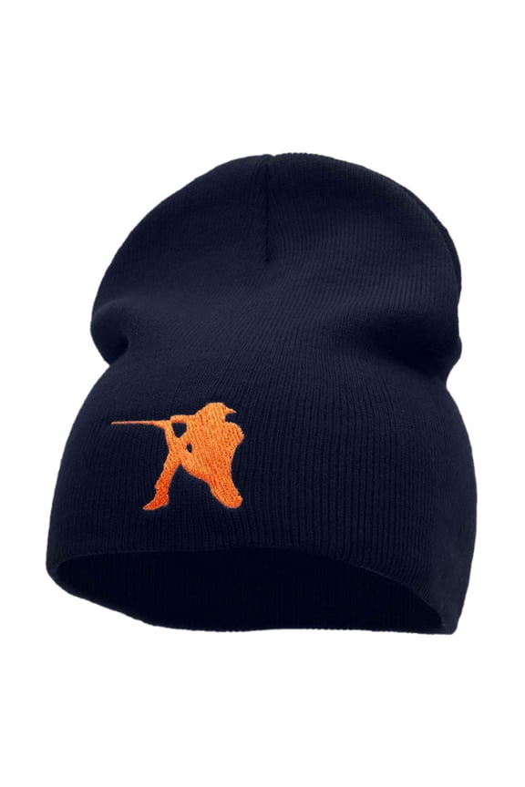 Hunter Taking A Shot Embroidered 8 Inch Short Beanie - Navy OSFM