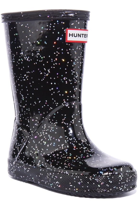 Toddlers Original First Giant Glitter Rain Boots, Black,6 M US