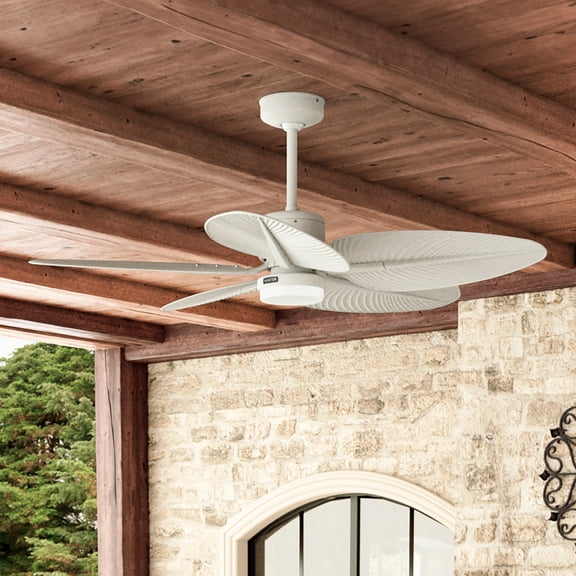 Hunter - Tropic View Indoor/Outdoor Ceiling Fan With Light, Wall Control, 52-inch, Matte White, Tropical-style, 6-speed DC Motor, 52999, for Porches, Bathrooms