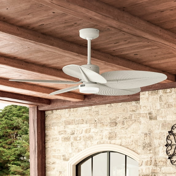 Hunter - Tropic View Indoor/Outdoor Ceiling Fan With Light, Wall Control, 52-inch, Matte White, Tropical-style, 6-speed DC Motor, 52999, for Porches, Bathrooms