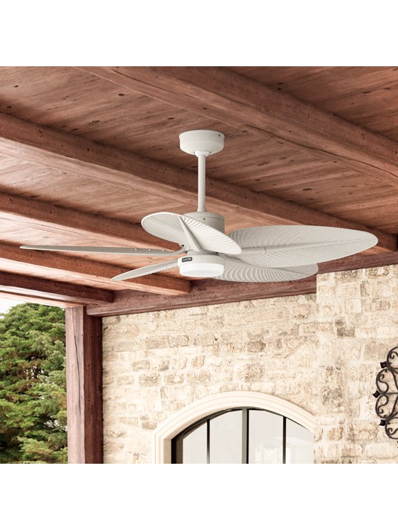 - Tropic View Indoor/Outdoor Ceiling Fan With Light, Wall Control, 52-inch, Matte White, Tropical-style, 6-speed DC Motor, 52999, for Porches, Bathrooms