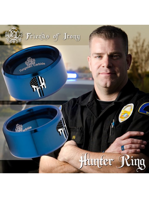 Hunter Tungsten Carbide Ring for Police 12mm in Blue