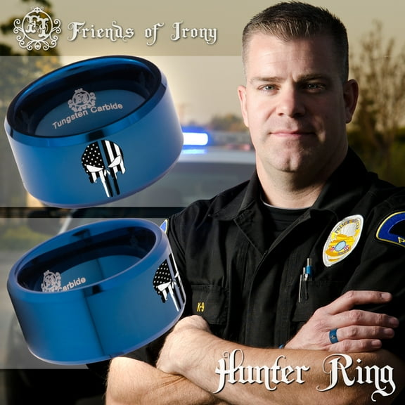 Hunter Tungsten Carbide Ring for Police 12mm in Blue