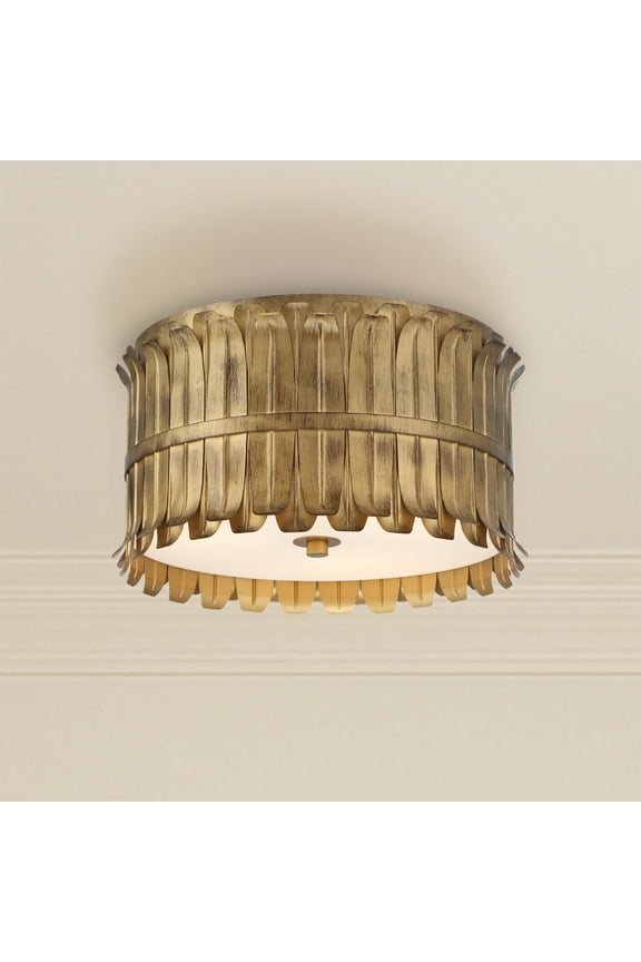 - Valdaz 3-light Brushed Luxe Gold, Large Flush Mount Light, Dimmable, Traditional Style, Drum Shaped, for Bedrooms, Dining, Living Rooms - 48258