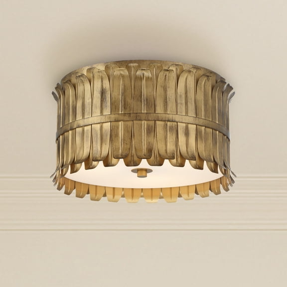 Hunter - Valdaz 3-light Brushed Luxe Gold, Large Flush Mount Light, Dimmable, Traditional Style, Drum Shaped, for Bedrooms, Dining, Living Rooms - 48258