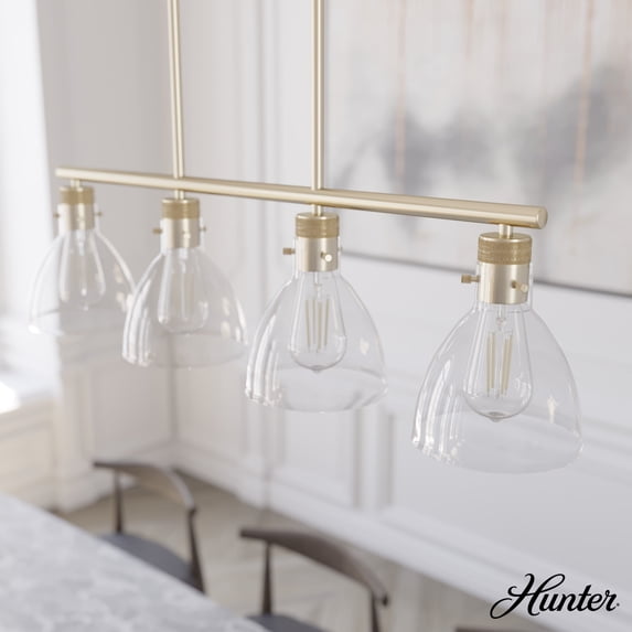 Hunter - Van Nuys 4-light Alturas Gold, Large Chandelier, Dimmable, Transitional Style, Linear Shaped, for Bedrooms, Dining, Living Rooms - 48037