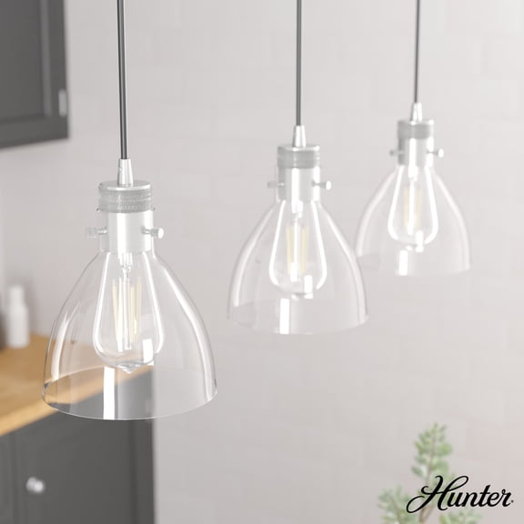 Hunter - Van Nuys 3-light Brushed Nickel, Large Cluster Light, Dimmable, Transitional Style, Linear Shaped, for Bedrooms, Dining, Living Rooms - 19308