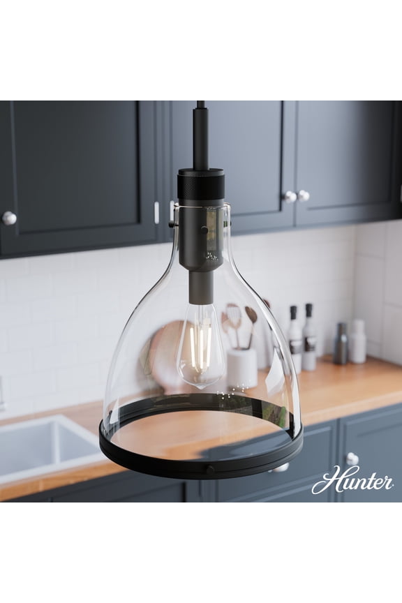 - Van Nuys 1-light Matte Black, Large Pendant Light, Dimmable, Transitional Style, Bell Shaped, for Bedrooms, Dining, Living Rooms - 48042