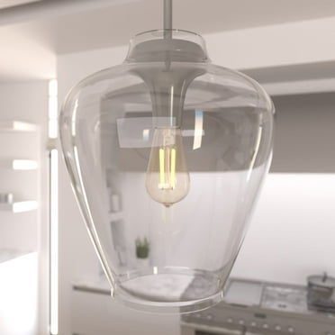 Hunter - Vidria 1-light Brushed Nickel, Medium Size Pendant Light, Dimmable, Formal Style, Bell Shaped, for Bedrooms, Kitchens, Dining, Living Rooms - 19112