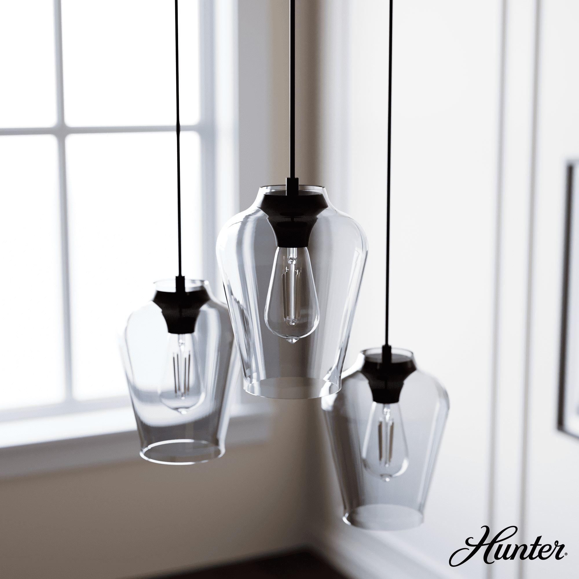 Vidria Matte Black 3-Light Glass Cluster Pendant Fixture