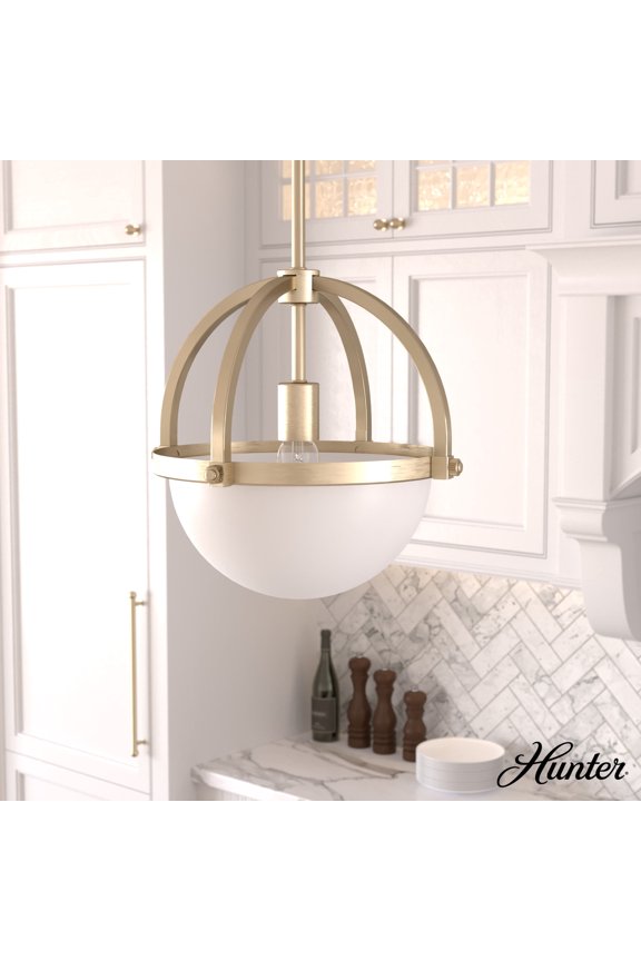 Hanging Globe Pendant Light - Modern Lighting Fixture for Kitchen Island, Bedroom, or Living Room, Customizable Hanging Options for Ceiling, Cased White Glass - Wedgefield 19234, Alturas Gold
