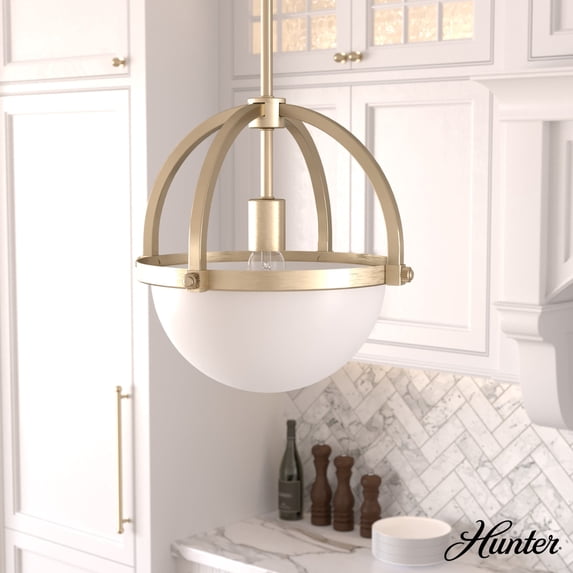 Hunter Hanging Globe Pendant Light - Modern Lighting Fixture for Kitchen Island, Bedroom, or Living Room, Customizable Hanging Options for Ceiling, Cased White Glass - Wedgefield 19234, Alturas Gold