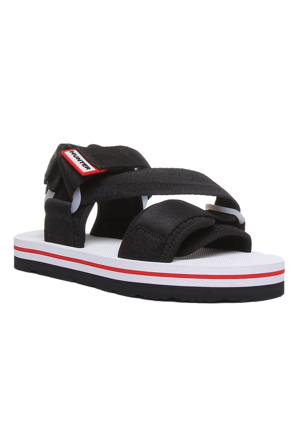 Women's Ankle Strap Hook And Loop Sandal In Black White Red Size 5