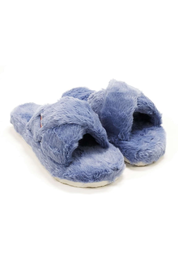 Women's Faux Fur Flatform Crossover Slide, Stornoway Blue,7 M US