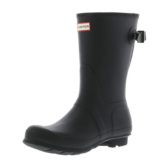 Hunter Women's Original Back Adjust Short Black Mid-Calf Rubber Rain Boot - 8M