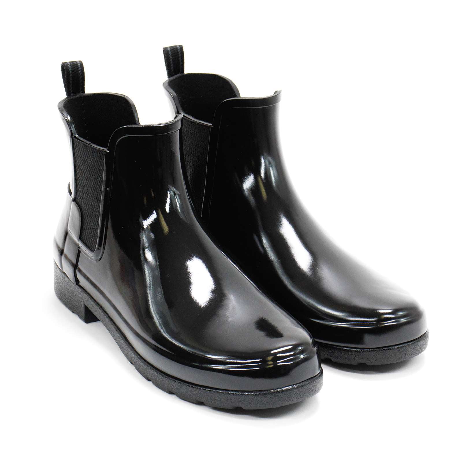 レインブーツ HUNTER WOMEN Original Refined Chelsea Gloss Rain Boots Black Hunter Women's Original Refined Chelsea Gloss Rain Boots