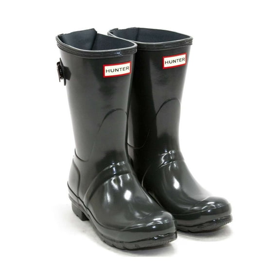 Hunter Women's Original Short Back Adjustable Gloss Rain Boots, Green \ Atlantis Purple,5 M US