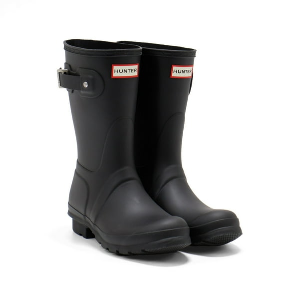 Hunter Women's Original Short Logo Backstrap Rain Boot, Black,11 M US