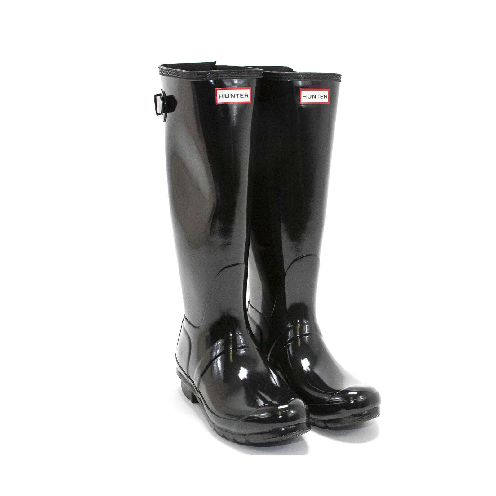 Hunter Women's Original Tall Back Adjustable Gloss Rain Boots, Black,6 M US