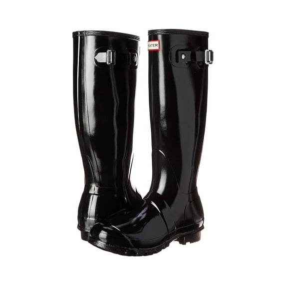 Hunter Women’s Original Tall Gloss Rain Boots, Black, Waterproof Rubber Boots, Size 9