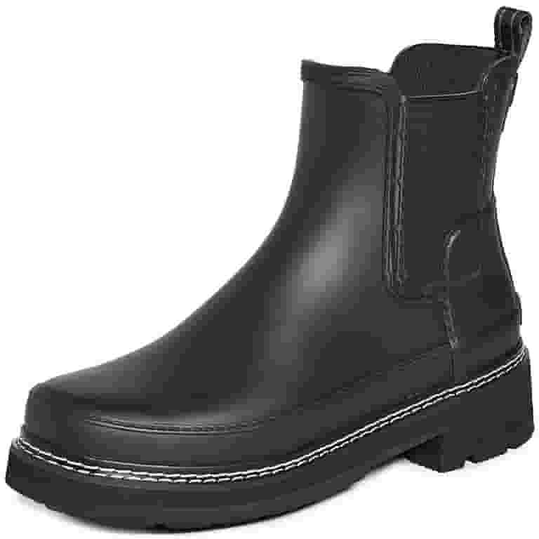 レインブーツ HUNTER WOMEN REFINED CHELSEA STITCH RAIN BOOTS BLACK WFS2100 Hunter Women's Refined Stitch Detail Chelsea Boot In Black