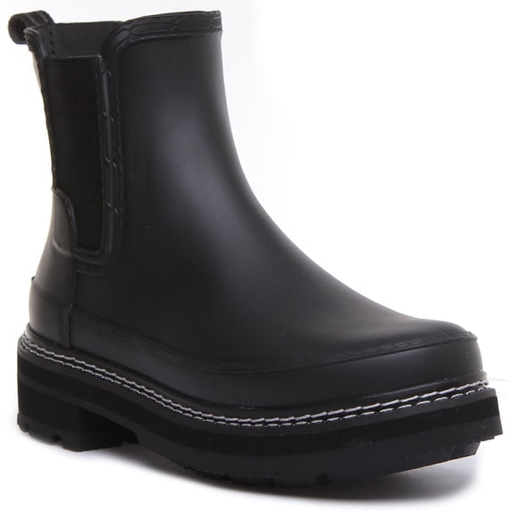 Hunter Women's Refined Stitch Detail Chelsea Boot In Black Size 8