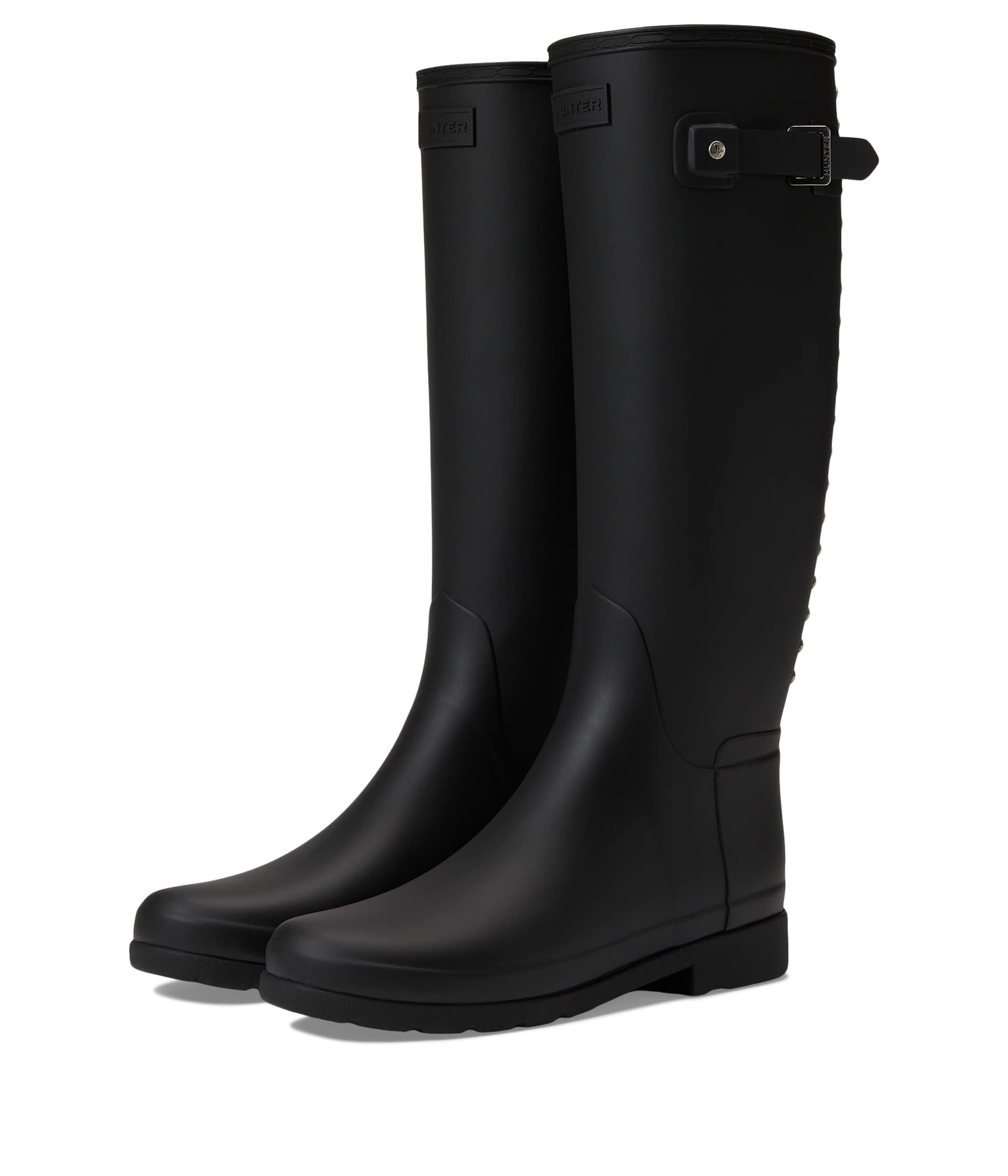 Hunter Women's Refined Tall Studded Back Strap Rain Boots, Black