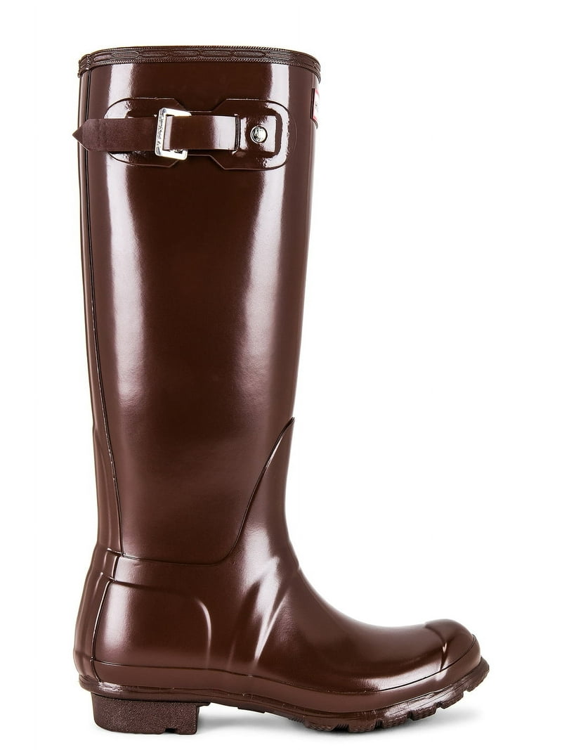 Hunter Womens Original Tall Gloss Rain Boots - Brown Bolt - 10