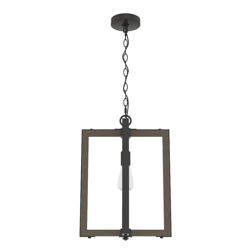 Noble Bronze and Oak 14" Geometric Pendant Light