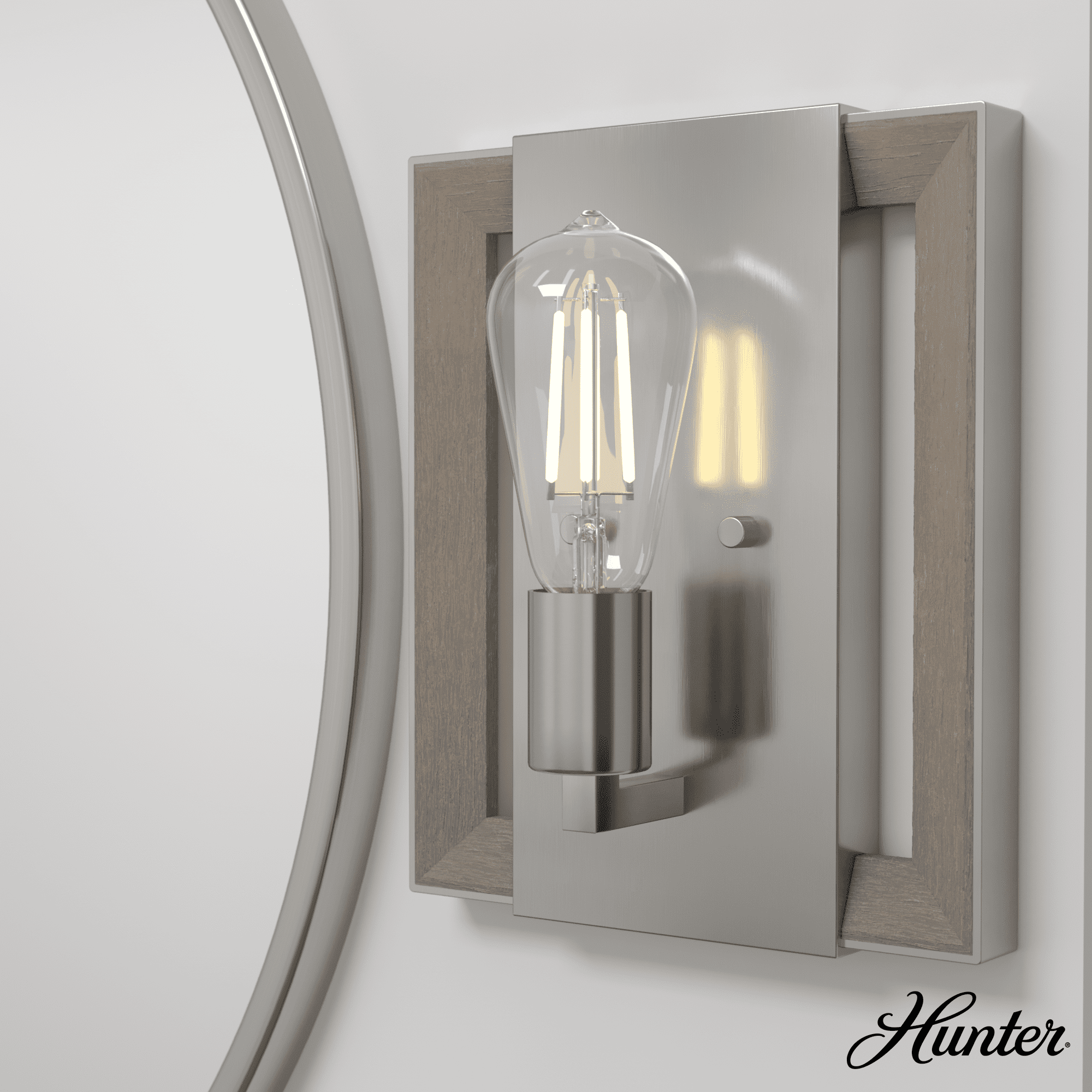 Woodburn Brushed Nickel and Wood Modern Wall Sconce