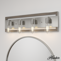 Hunter - Woodburn 4-light Brushed Nickel, Medium Size Vanity Light, Dimmable, Modern Style, for Bedrooms, Kitchens, Dining, Living Rooms - 19865