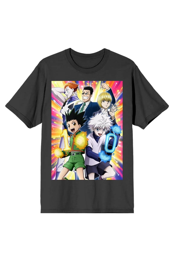 Hunter X Hunter 10th Anniversary Group Shot Crew Neck Short Sleeve Charcoal Men's T-shirt-Medium