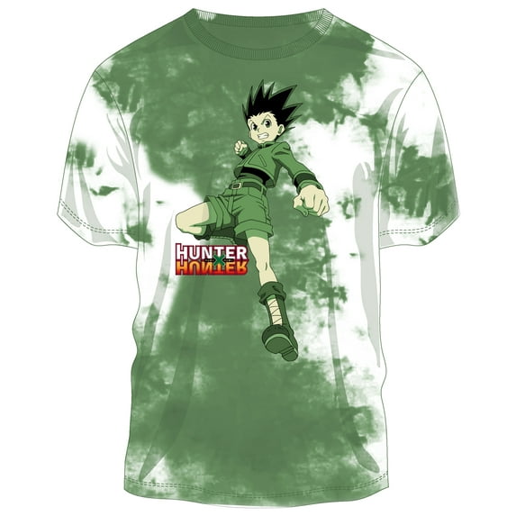Hunter X Hunter Anime Gon Freecss Men's Green And White Tie Dye T-shirt Large