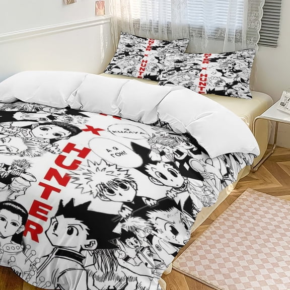 Hunter X Hunter Anime Home Bed 3-piece Set, Classic Japanese Anime Polyester Wash Student Dormitory Set