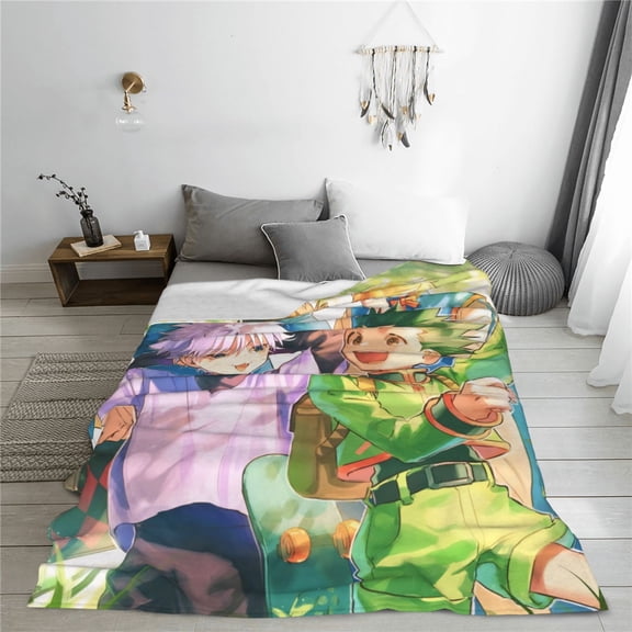 Hunter X Hunter Cartoon Printing Throw Blanket, All Seasons Flannel Fleece Blanket, Soft & Warm Plush Blankets for Couch Sofa Bed Camping Travel, 40"x30"