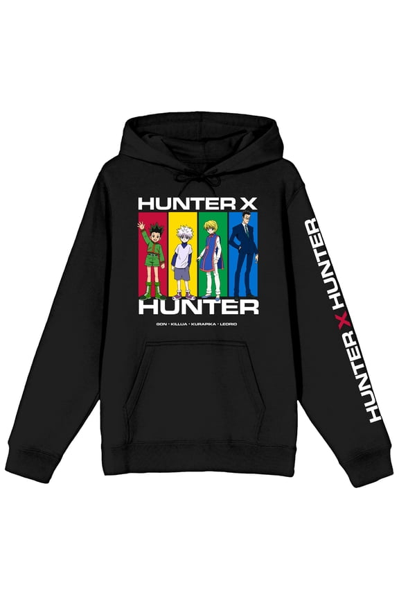 Hunter X Hunter Character Panels Adult Black Long Sleeve Hooded Sweatshirt-Small