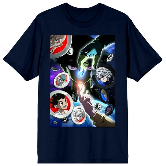 Hunter X Hunter Characters and Coin Men's Navy Blue Graphic Tee-Medium