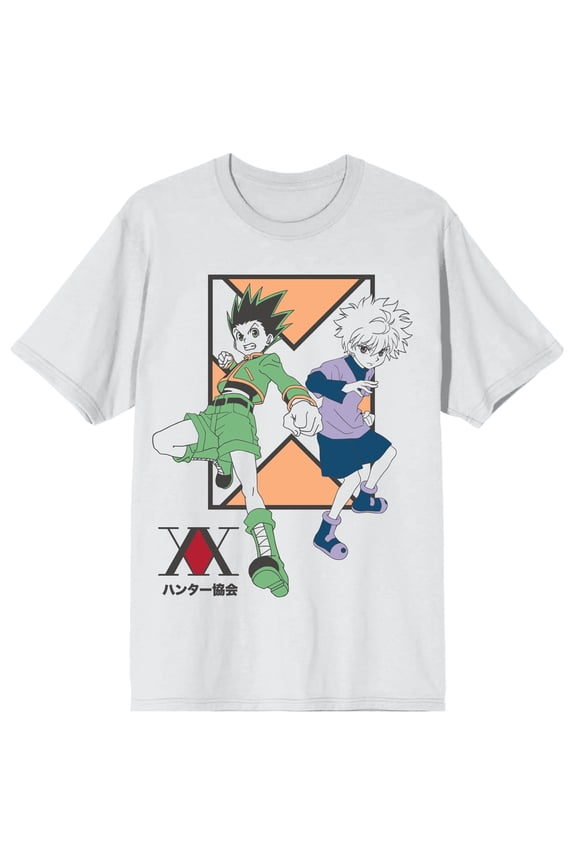 Hunter X Hunter Gon Freecss & Killua Tricolor Graphic Crew Neck Short Sleeve Men's White T-shirt - 5XL