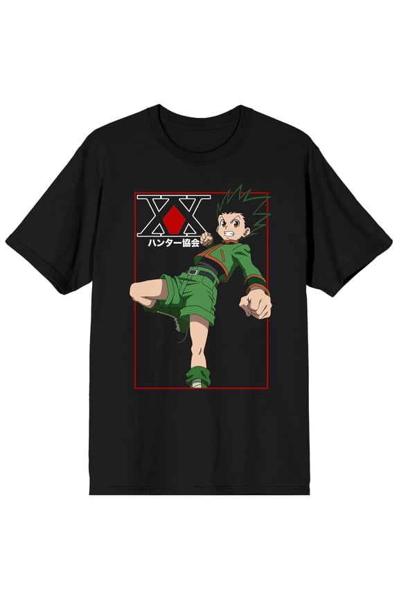 Hunter X Hunter Gon Freecss Punch And Kanji Logo Men's Black T-shirt-3XL