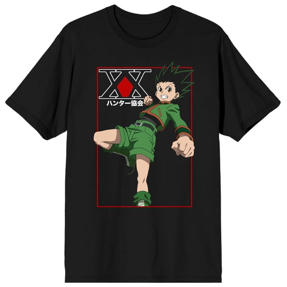 Hunter X Hunter Gon Freecss Punch And Kanji Logo Men's Black T-shirt-Large