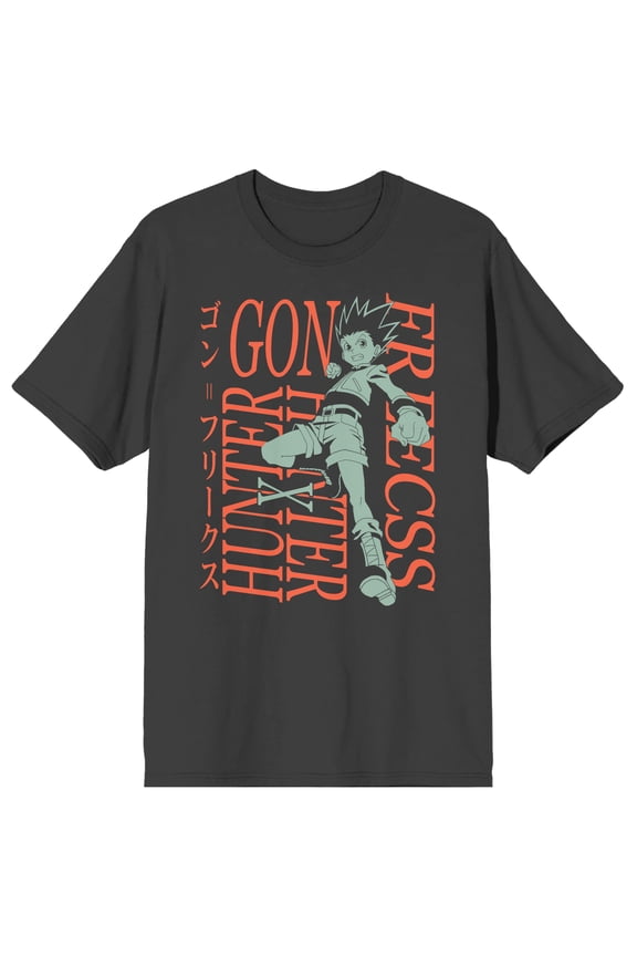 Hunter X Hunter Gon Freecss Repeat Name Text Men's Charcoal Crew Neck Short Sleeve T-shirt-Small