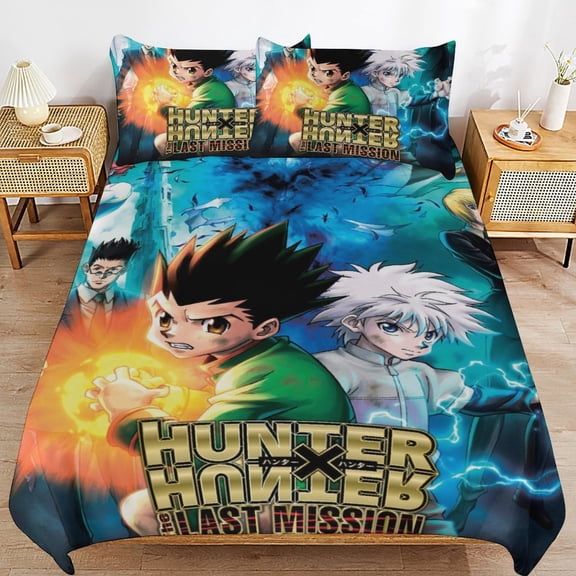 Hunter X Hunte Gon Killua 3 Piece Anime Comforter Bedding 1 Set Super Soft Quilt Cover with 2 Pillowcases Funny Merch Anime Gifts for Girls Boys Kids Adults 86"×70"