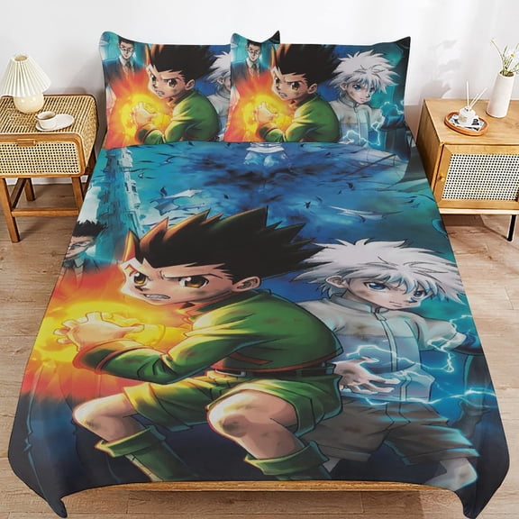 Hunter X Hunte Gon Killua 3 Piece Anime Comforter Bedding 1 Set Super Soft Quilt Cover with 2 Pillowcases Funny Merch Anime Gifts for Girls Boys Kids Adults 86"×70"
