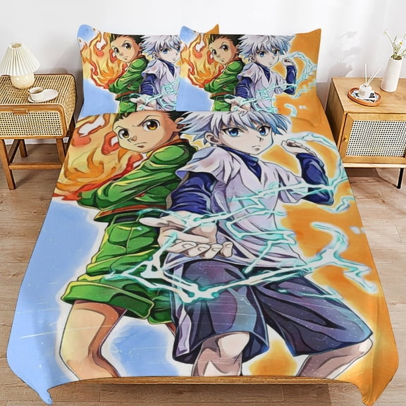 Hunter X Hunte Gon Killua 3 Piece Anime Comforter Bedding 1 Set Super Soft Quilt Cover with 2 Pillowcases Funny Merch Anime Gifts for Girls Boys Kids Adults 86"×70"