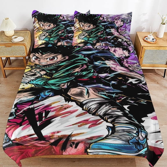 Hunter X Hunte Gon Killua 3 Piece Anime Comforter Bedding 1 Set Super Soft Quilt Cover with 2 Pillowcases Funny Merch Anime Gifts for Girls Boys Kids Adults 86"×70"