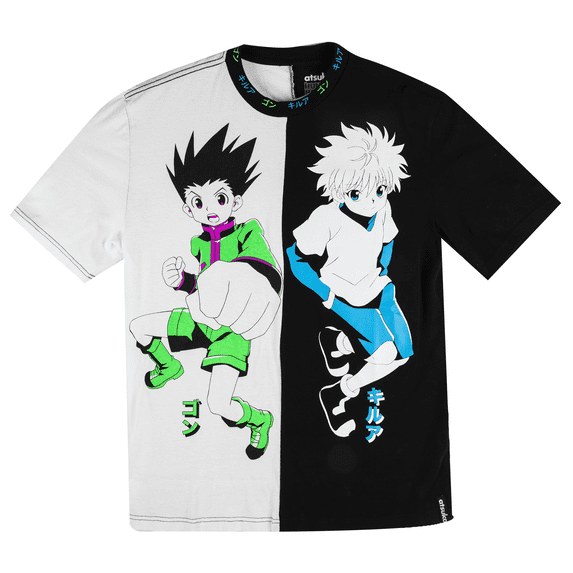 Hunter X Hunter Gon & Killua Crew Neck Short Sleeve Black & White Split T-shirt-M