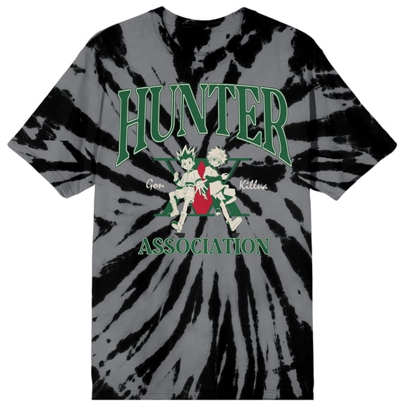 Hunter X Hunter Gon & Killua Hunter Association Crew Neck Short Sleeve Black Spiral Wash Men's T-shirt - 4XLB