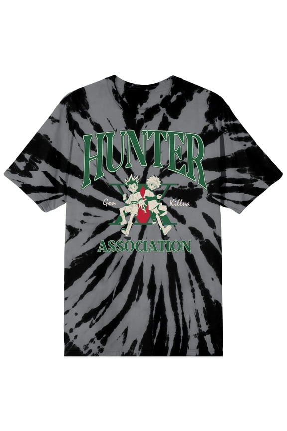 Hunter X Hunter Gon & Killua Hunter Association Crew Neck Short Sleeve Black Spiral Wash Men's T-shirt - 6XL
