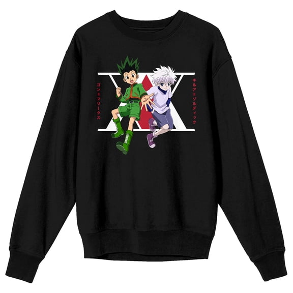 Hunter X Hunter Gon & Killua Hunter Association Logo Crew Neck Long Sleeve Black Adult Sweatshirt-Large